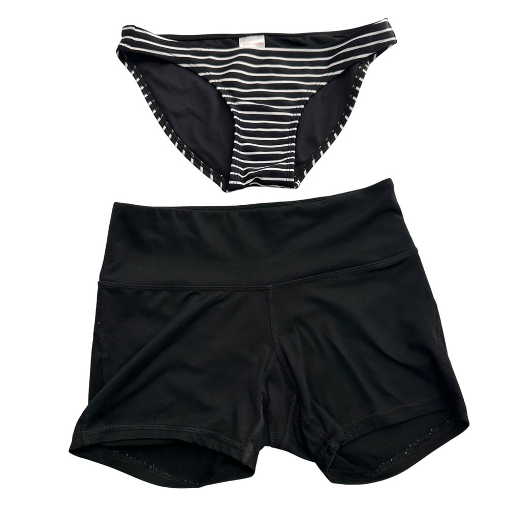 Xhilaration & Champion Womens Bikini Bottoms & Shorts Set XS Black White Striped